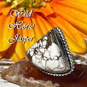 Wild Horse Jasper Ring Handmade Semi Precious Gemstone Crystal Silver Overlay